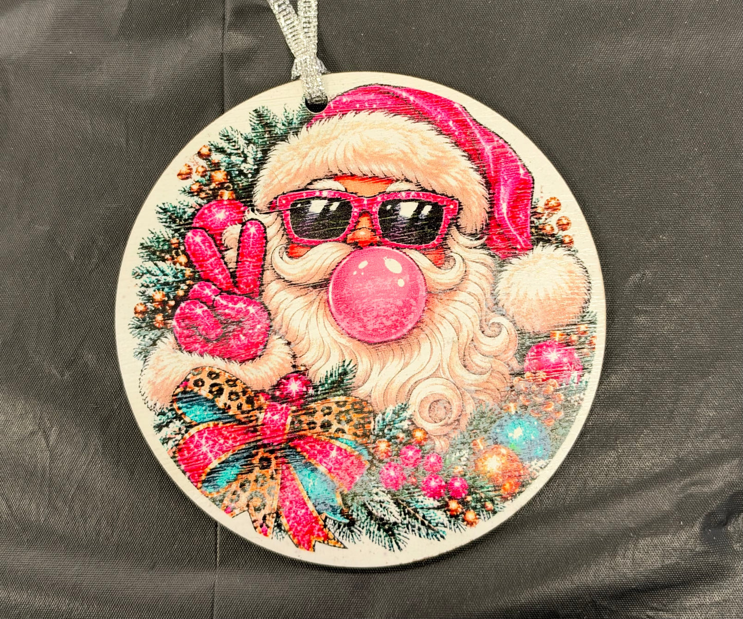 Leopard and Pink Santa Ornament