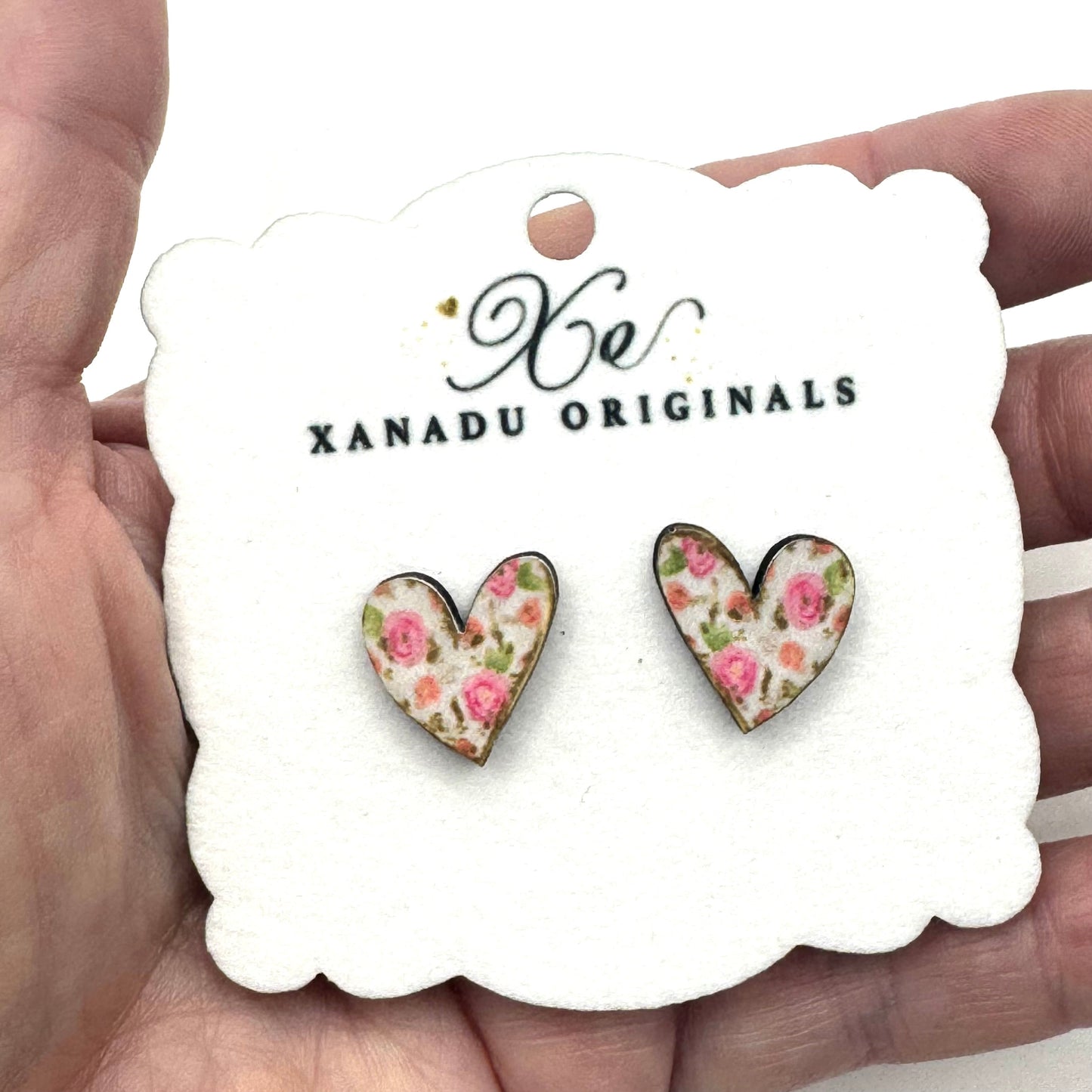 STUD Pink Floral Rose Heart With Post