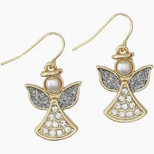 Gold Toned Crystal Angel Earrings