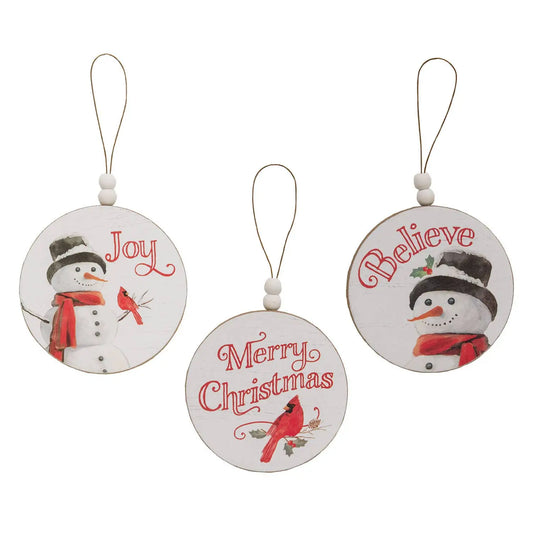 Winter Word Snowman Round Beaded Ornament