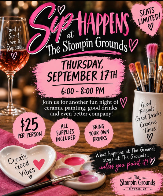 Paint and Sip at The Stompin’Grounds  9-17-26  6:00-8:00
