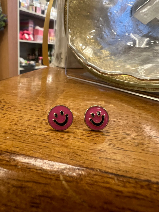Pink Smiley Studs