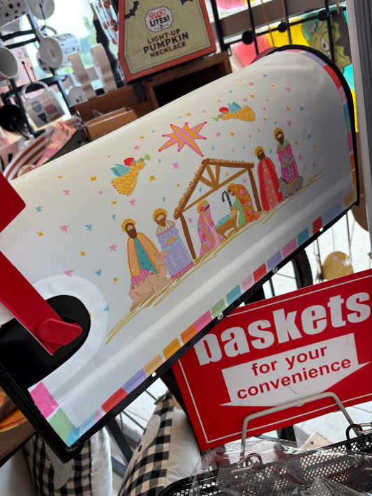 Colorful Nativity Mailbox Cover