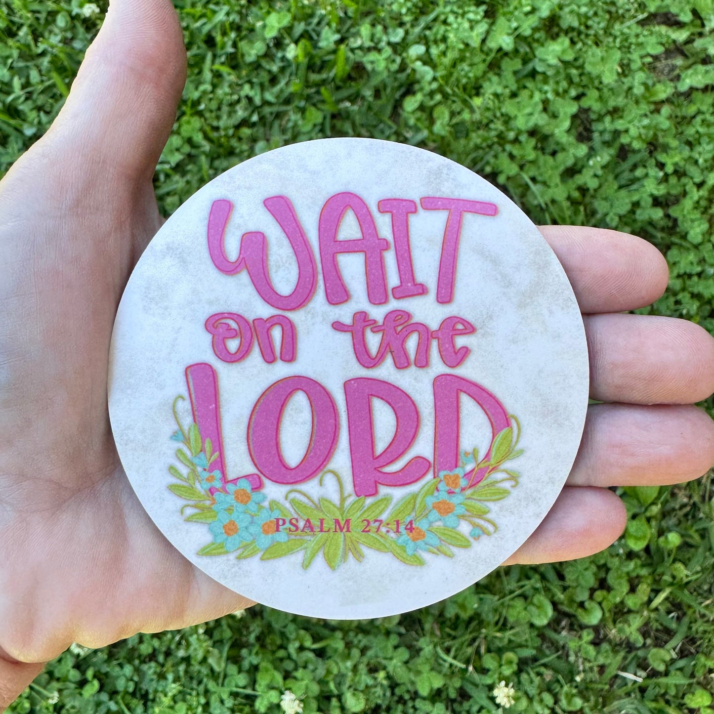 Wait on the Lord Psalm 27:14 Floral Coaster