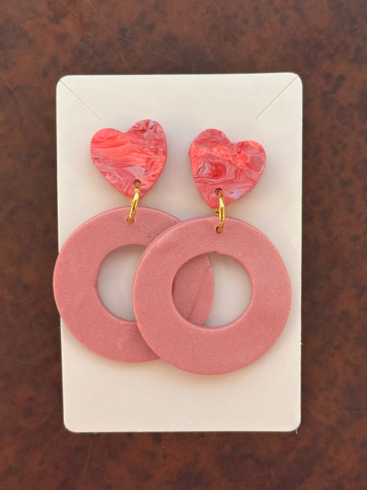 Pink Swirl Heart and Circle Earrings