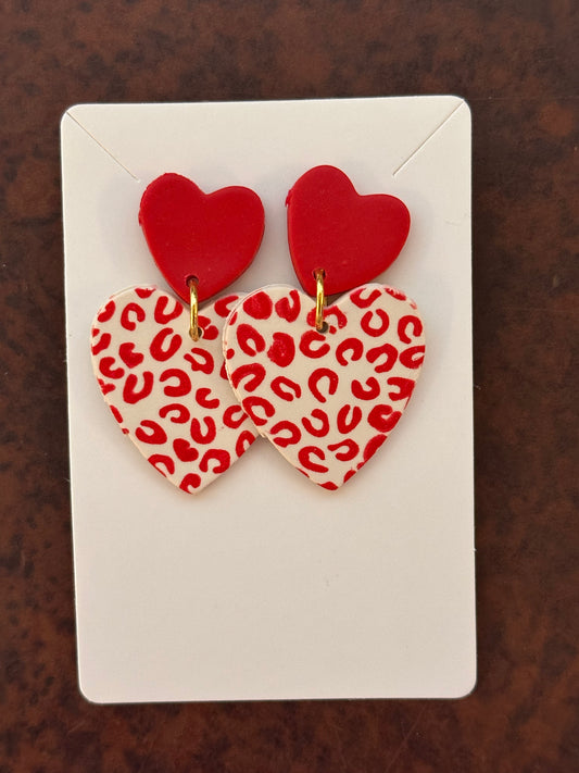 Red Leopard Print Heart Earrings