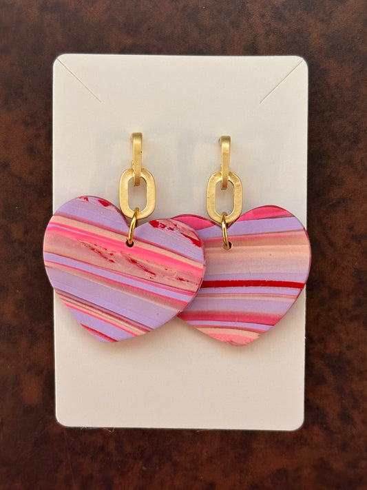 Gold Chain Stud with Pink Stripes Earrings