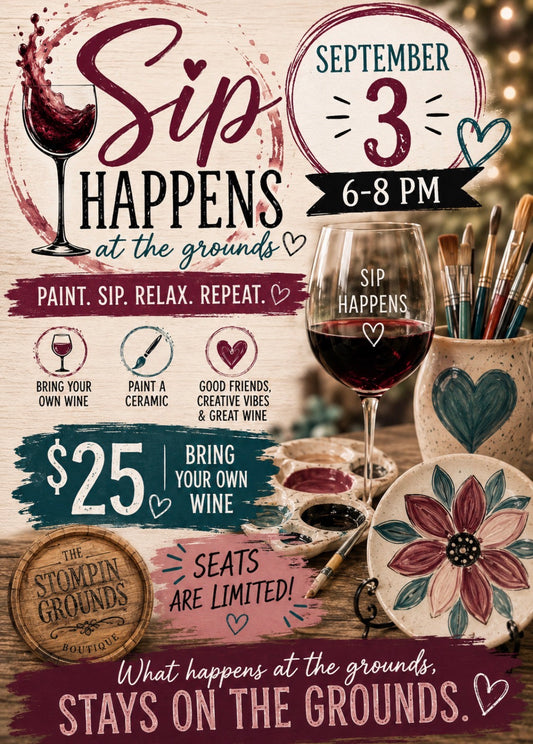 Paint and Sip at The Stompin’Grounds  9-3-26  6:00-8:00