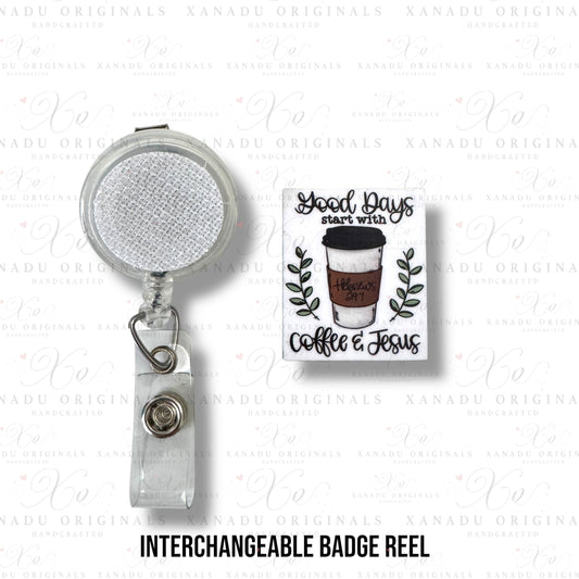 Coffee and Jesus Interchangeable Badge Button with Reel Option
