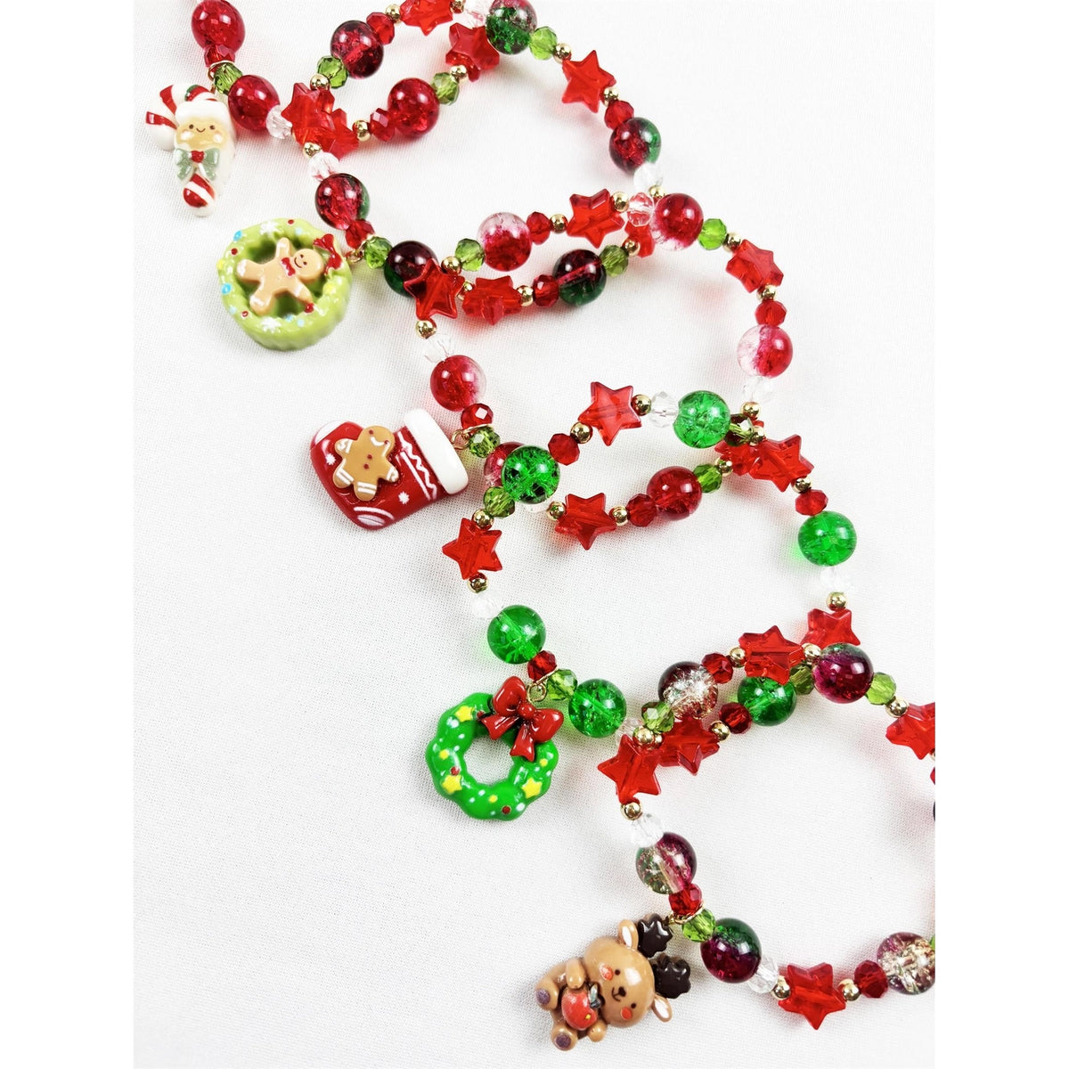 Kid's Christmas Stretch Assorted Charm Beaded Bracelet