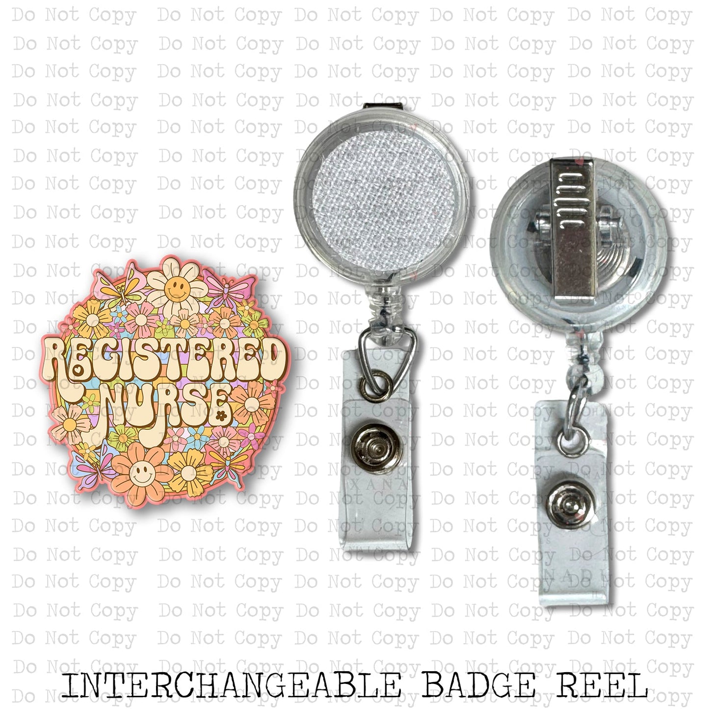 Registered Nurse Retro Floral Interchangeable Badge Button with Reel Option