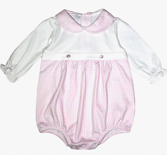 Ava Pink Gingham Long Sleeve Pima Bubble