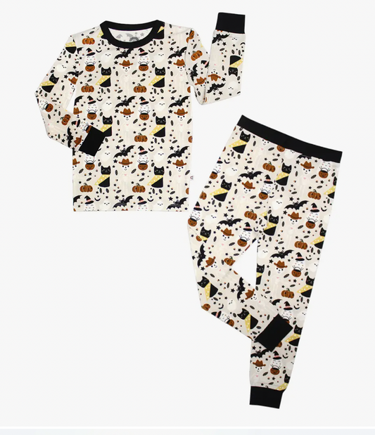 Spooky Cute Halloween Beige Bamboo Kids Pajama Set
