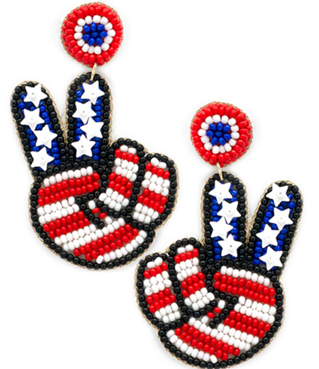 America Peace Sign Beaded Earrings