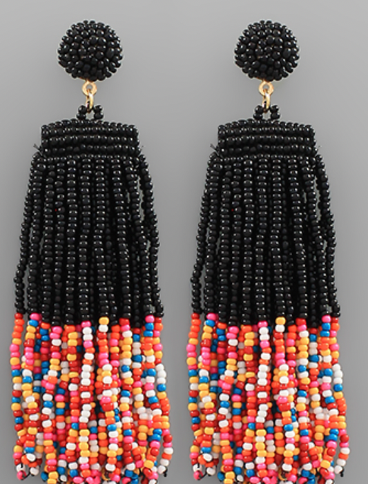 Black Beaded Seed Drop Earrings