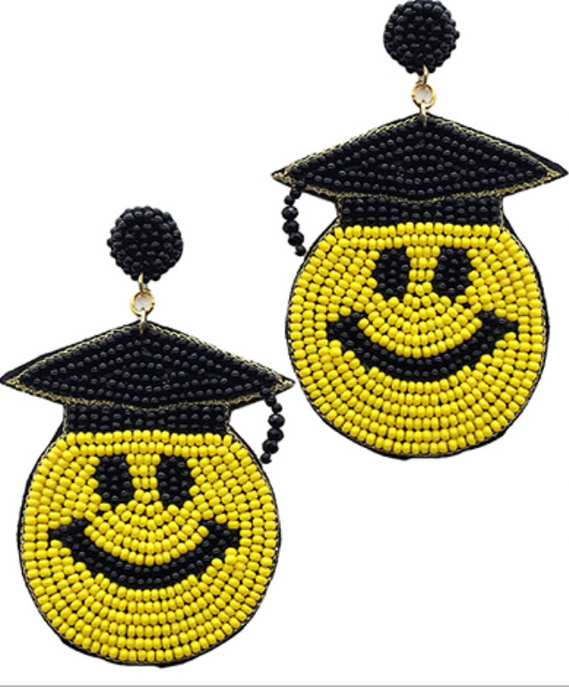 Beaded Smiley Graduation Earrings
