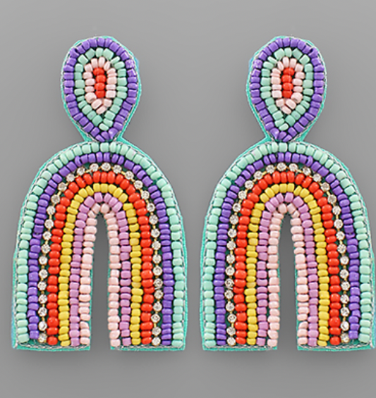 Multicolor Seed Bead Arched Earrings