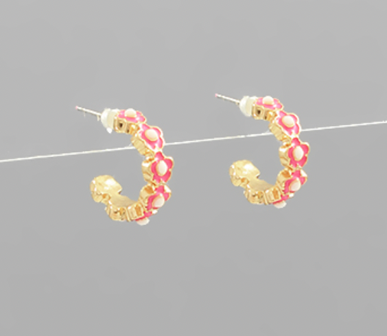 Small Pink Flower Hoops