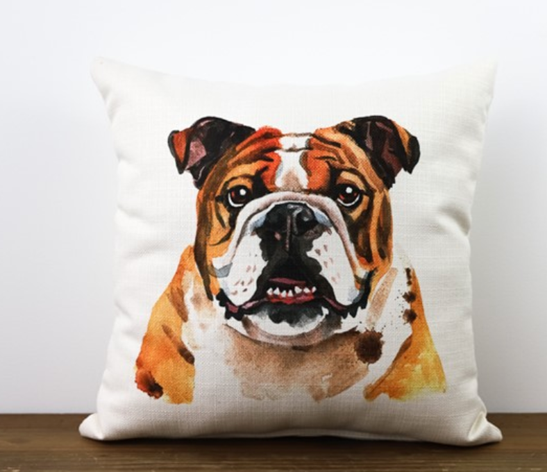 Watercolor Bulldog Portrait Pillow