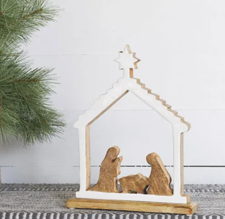 White & Wood Nativity Scene