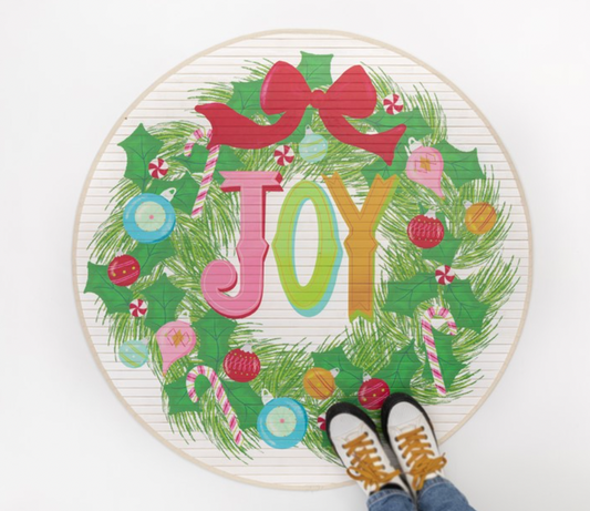 Bright Joy Wreath Round Bamboo Mat 35"