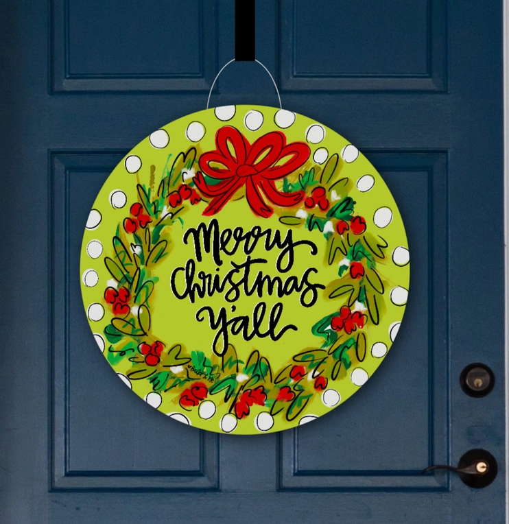 Merry Christmas Y'all Wreath Door Hanger