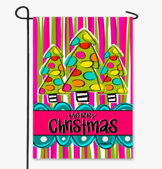 Funky Striped Christmas Tree Trio Garden Flag