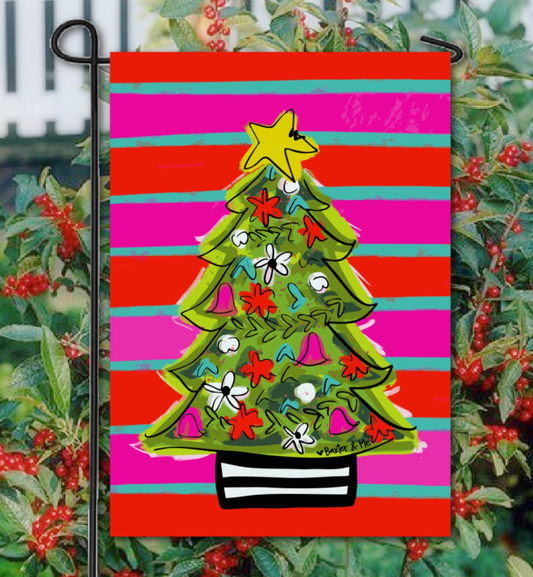 Funky Red Pink Tree Garden Flag