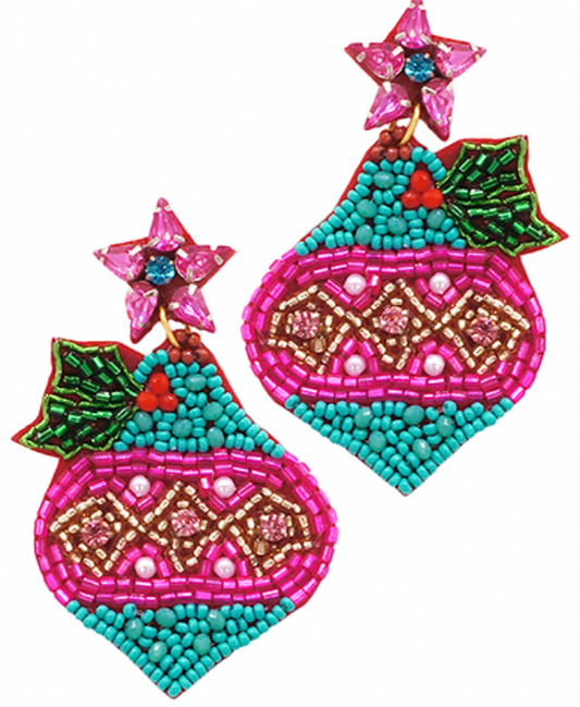 Beaded Christmas Ornament Earrings