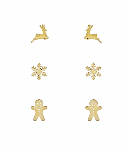 Gold Christmas Snowflake Stud Set