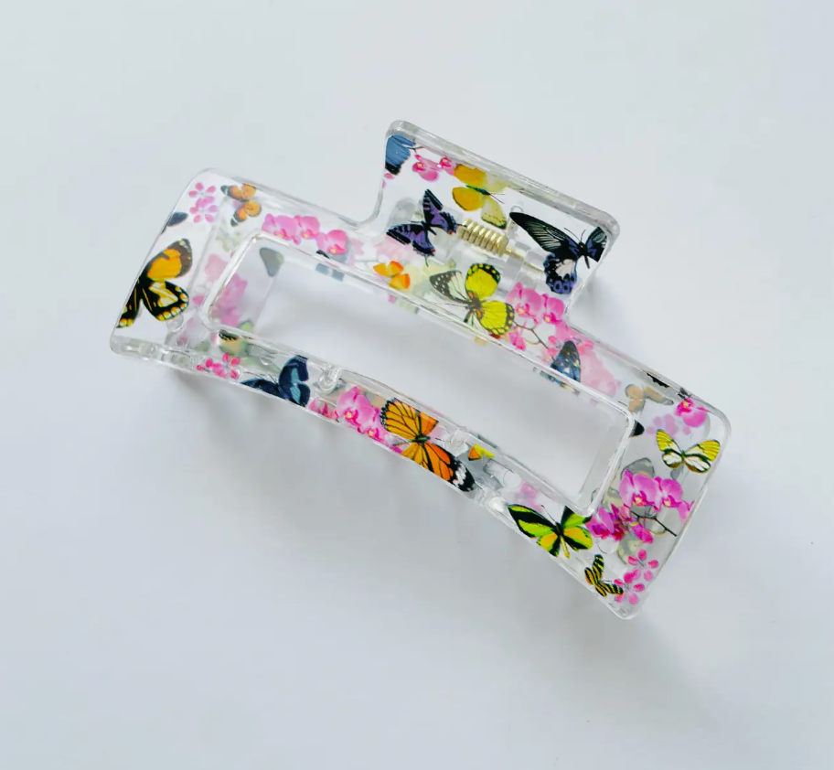 Clear Butterfly Print Claw Clip