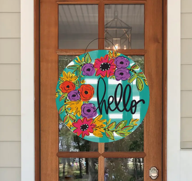 Hello Floral Door Hanger