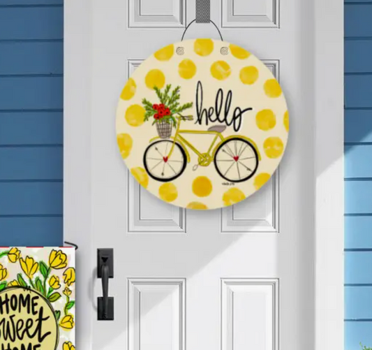 Hello Yellow Bike Door Hanger