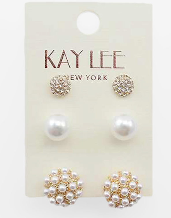 Pave Crystal & Pearl Stud Set