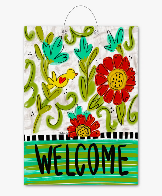 Welcome Bird Floral Door Hanger
