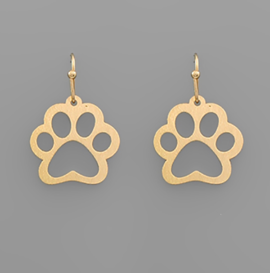 Gold Paw Print Outline Dangle Hoops