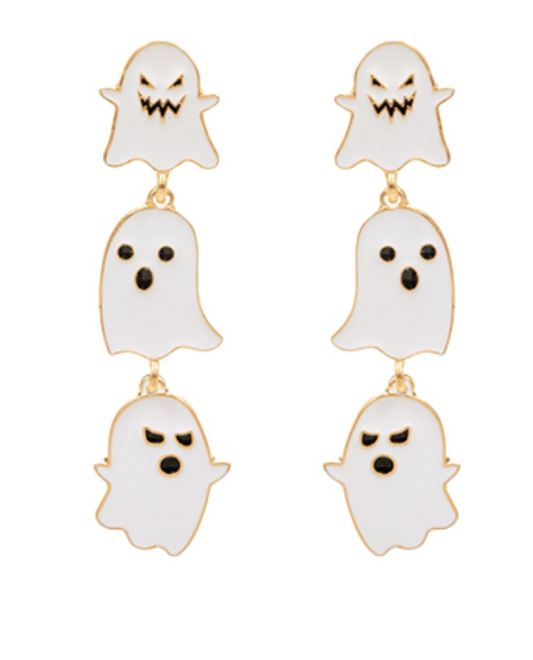White Three Ghost Dangle Earrings