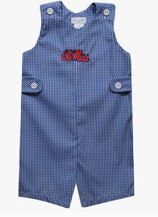 Ole Miss Rebels Embroidered Navy Gingham Boys