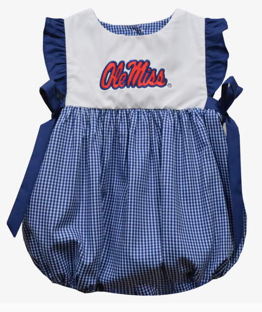 Ole Miss Rebels Embroidered Navy Gingham Girl