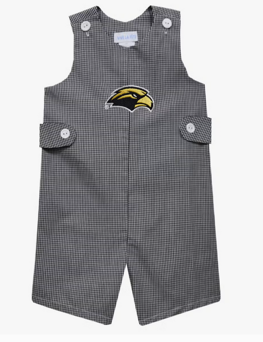 Southern Miss Embroidered Black Gingham Jon Jon