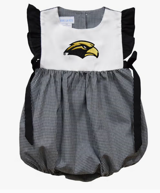 Southern Miss Embroidered Black Gingham Girls