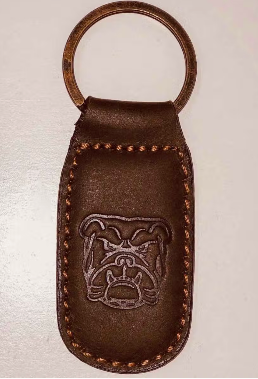 Bulldog Leather Embossed Keychain