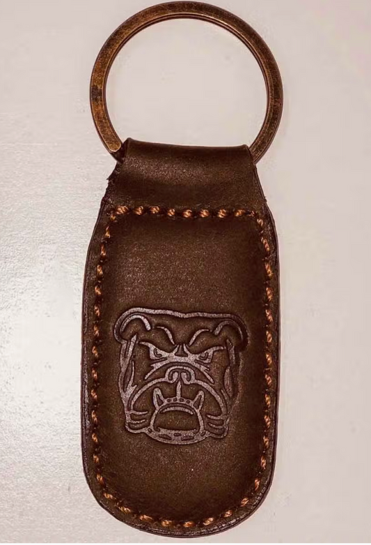 Bulldog Leather Embossed Keychain