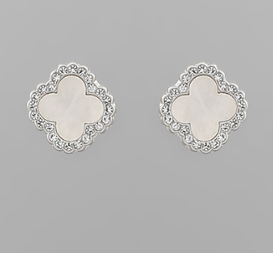 Pave Outline Clover Studs