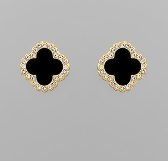 Pave Outline Clover Studs