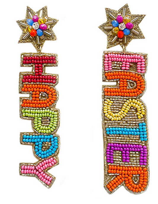 Multicolor Beaded Happy Easter Earrings
