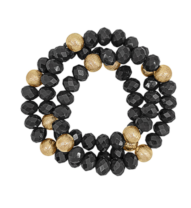 Satin Ball Accent Beaded Bracelet Stack