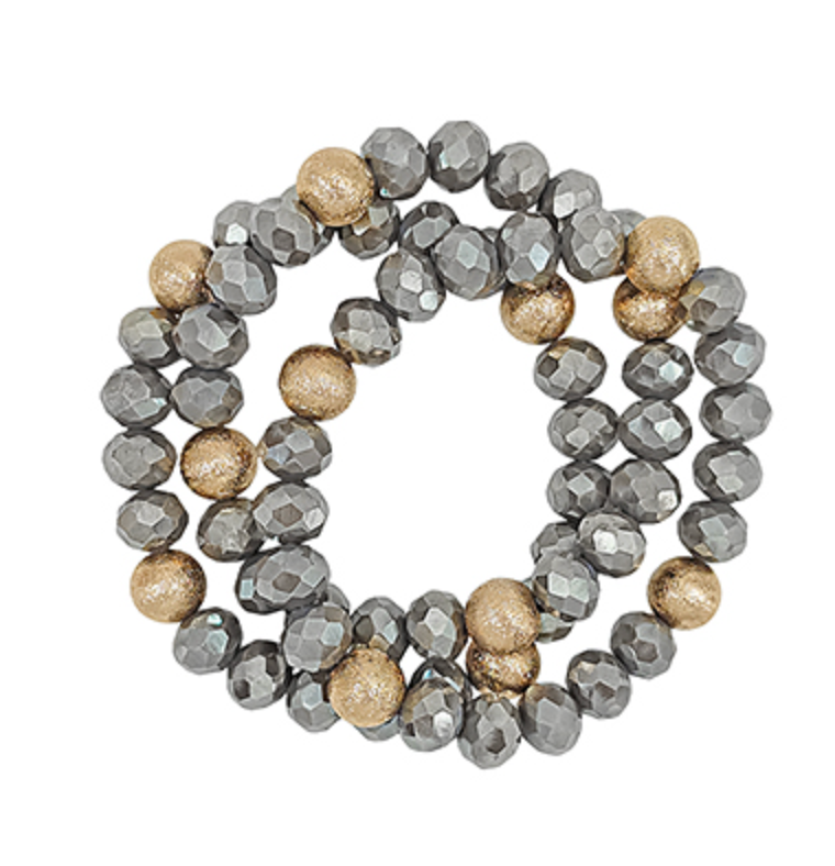 Satin Ball Accent Beaded Bracelet Stack