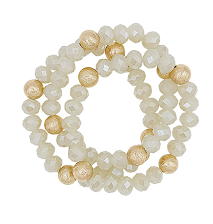 Satin Ball Accent Beaded Bracelet Stack