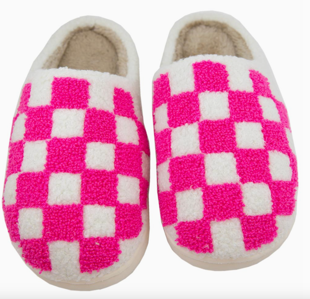 Hot Pink Checkered Pattern Slippers